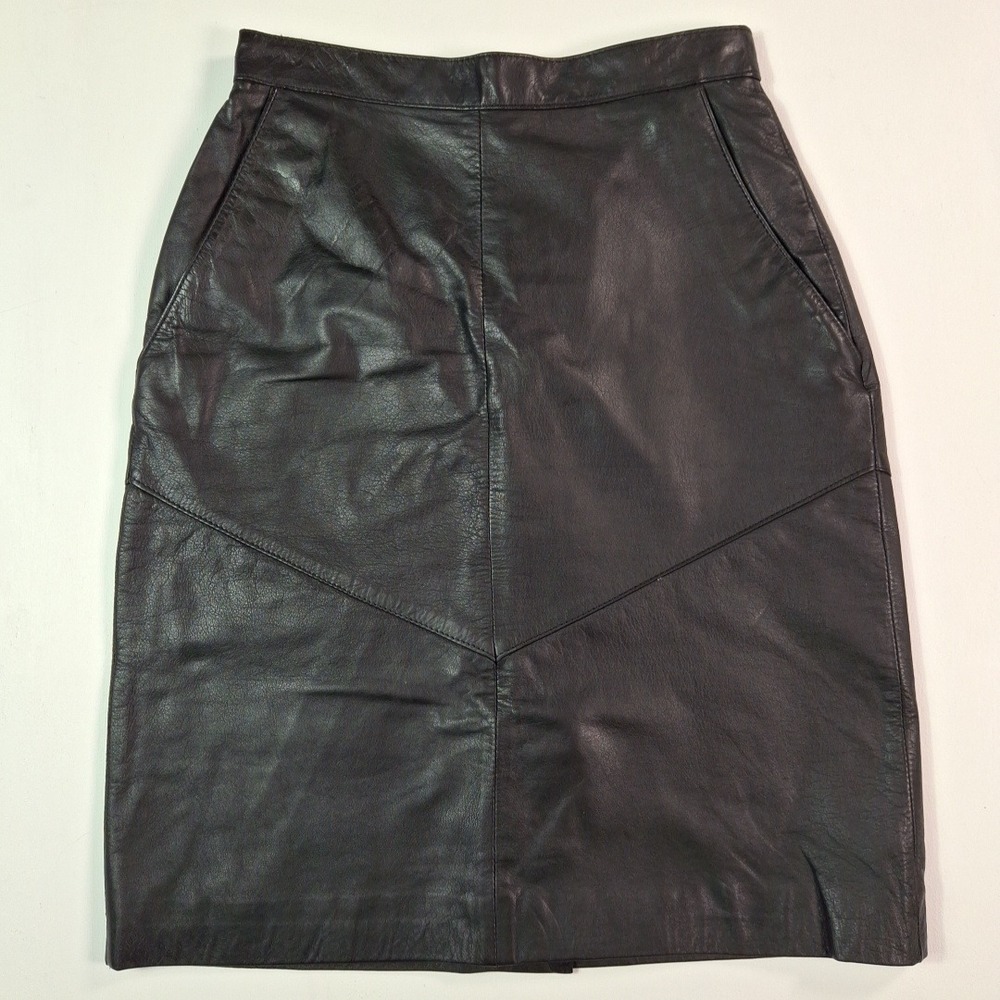 Vintage Evan Davies Black Leather Pencil Skirt Soft Cow Nappa High Waist Size 4